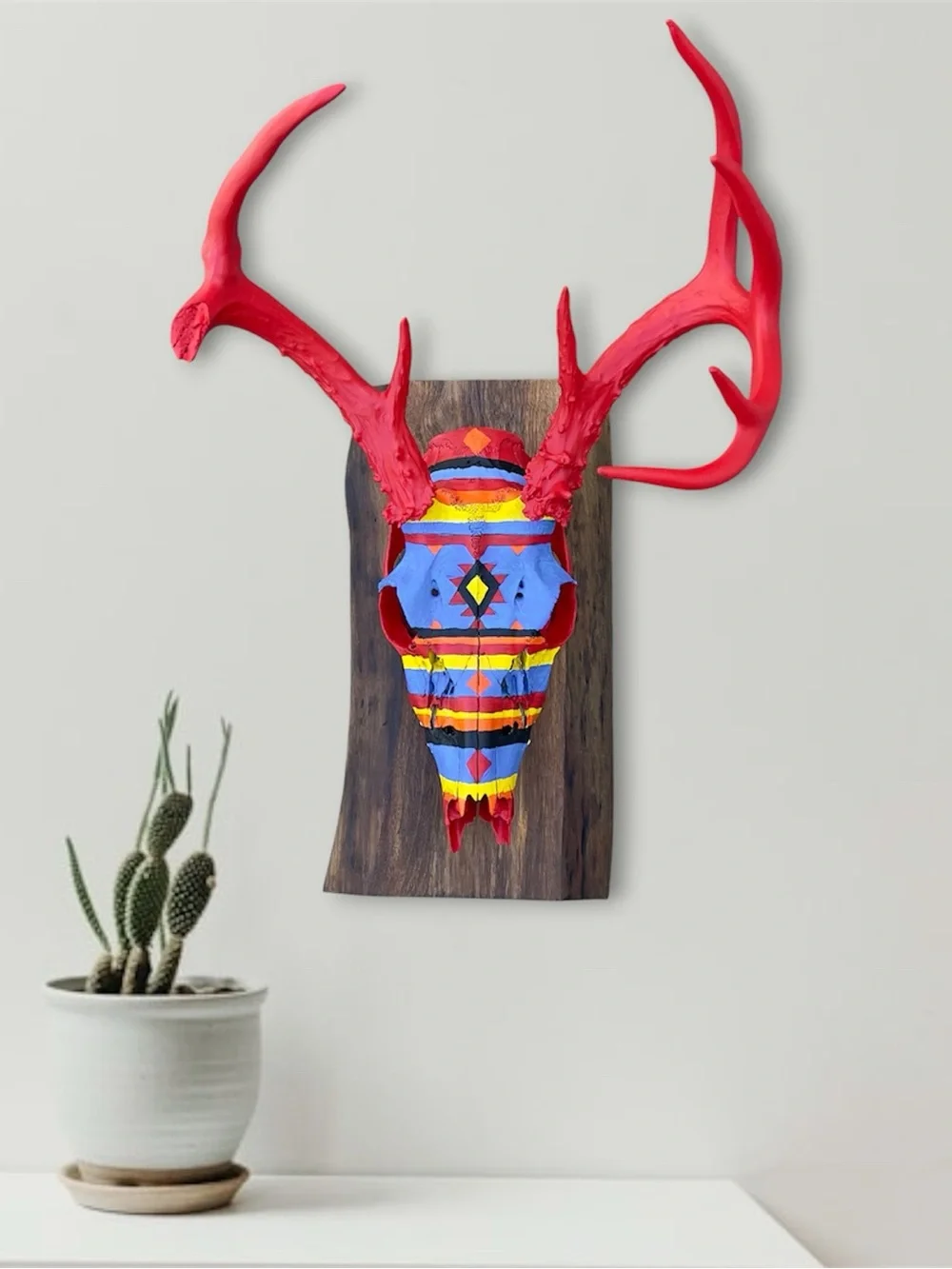 Aztec Hand Painted Deer Skull Wall Art Boho Home Decor